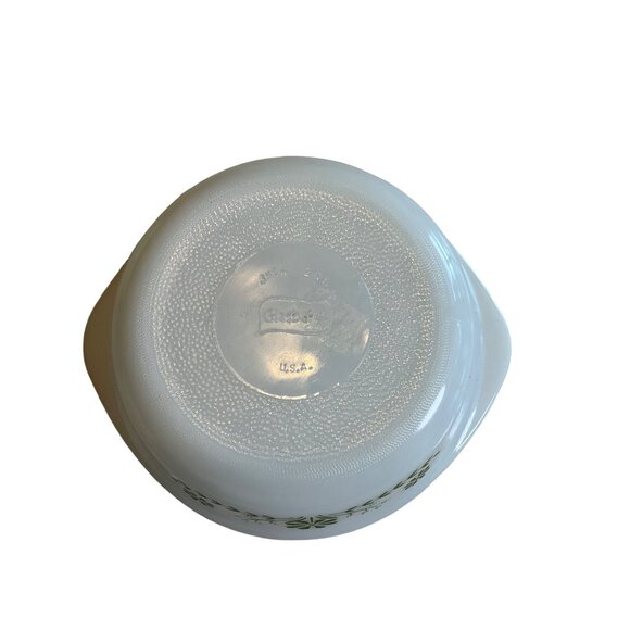 Vintage Glasbak 2Qt Green Daisies Casserole Dish w/o Lid 60s Milk‎ Glass Look - Picture 4 of 5
